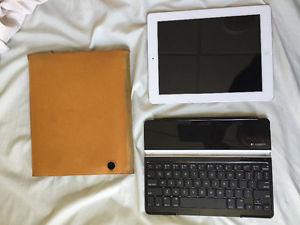  white iPad, Bluetooth keyboard, and leather case