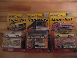 3 Matchbox Superfast carded cars, unopened