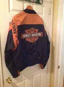 Harley Davidson black and orange windbreaker jacket