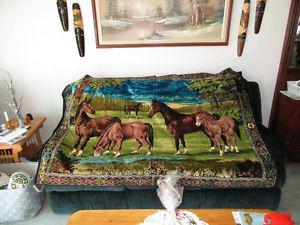 Large horses wall tapestry excellent condition