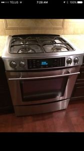 Stainless steel fridge and gas stove set