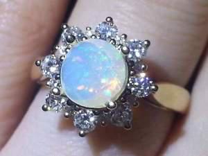 Stunning Diamond Jellyfire Opal 14k ygold women's engagement