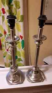 Two brushed chrome table lamp bases