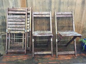 4 Collapsible Patio Chairs - Wooden, Distressed, Vintage