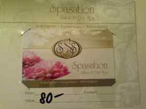 $80 Spasation gift certificate.