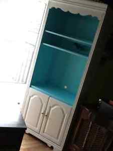 Cream and blue tall cabinet