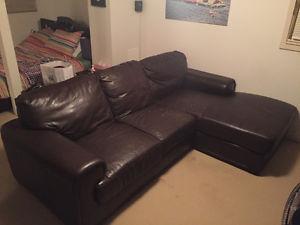 Sectional Couch -- Brown Faux Leather
