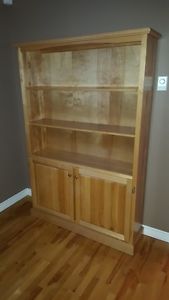 Solid maple bookcase with lower doors