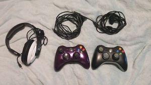 Xbox 360 controllers/headset/play and charge kit