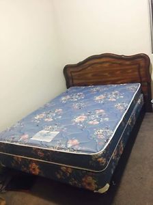 double sized mattress, box spring, and bed frame