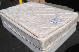 queen size bed, mattress, box spring and frame