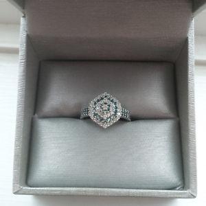 14k White Gold Blue Stone Diamond Ring