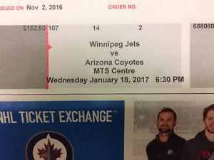 2 Jets tickets vs Cyotes Wed Jan18th less than cost!