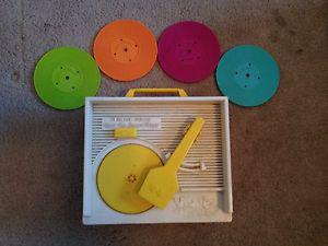 Vintage Fisher Price Record Player w/4 records