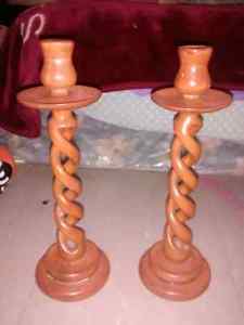 (Vintage) Oak Spiral Candle Holders