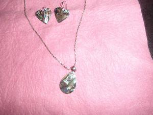 abalone set in sterling silver 925-- pendant and earrrings..