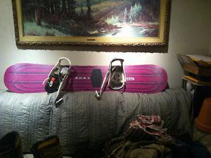Burton Fly Core 57" Snowboard with Men's boots and pants.
