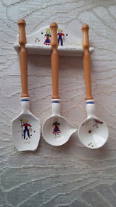 Hand Painted Ceramic and Wood 3 Piece Kitchen Utensil Set