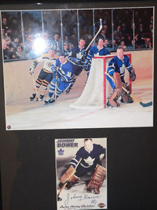 Johnny Bower 8 x 10 photo with signed card framed