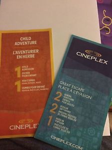 Cinaplex Great Escape & Child Adventure Gift Certificates.