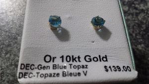 Earrings 10k gold with blue topaz