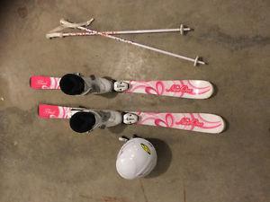 Full set of ski for young girl includes boots, poles and