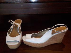 Marc Fisher White strappy wedge