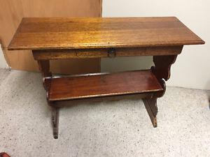 VINTAGE SOLID WOOD TWO-TIER TABLE WITH DRAWER