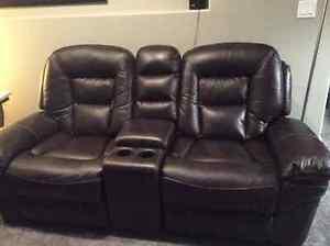 2 seat leather recliner & 3 seat reclining couch
