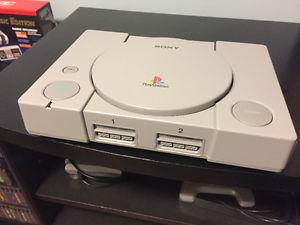 Ps1 console with cords, memory card, 1 controller and 1 game