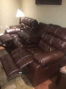 RECLINING COUCH AND RECLINING CHAIR; FAUX LEATHER
