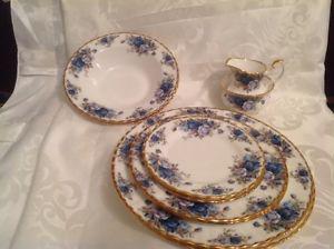 Royal Albert Moonlight Rose plates Bowls Cream & Sugar S&P