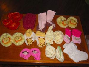 Slippers lot, and scratch mits and knitted socks