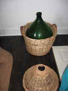 large wicker and wine jug