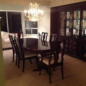 Cherry solid wood dining table,6 chairs, hutch and China