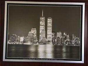 LARGE Pre 9/11 Framed Manhattan Skyline Print