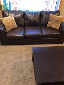 Leather couche and love seat plus coffee table