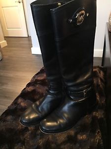Michael Kors black logo leather riding boots
