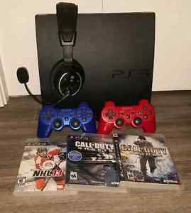 PS3 with TURTLEBEACH headset, two controllers, three games