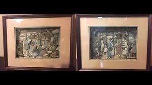 Pair of Anton Pieck 3D Layered Paper Framed Shadowbox