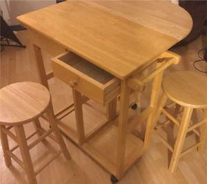 Solid Wood Hand Made Kitchen table set on lockable casters