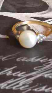 14k Gold Pearl Aquamarine Ring