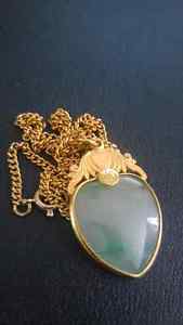 18k Solid Gold Jade Pendant and Necklace