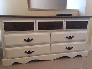 Charming antique refurbished wood dresser and bed side