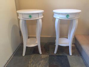 Set of Charming White side tables with crystal knobs