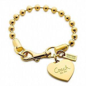 $110 COACH Bridget Ball Chain Heart Charm Bracelet Gold