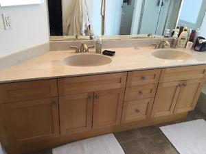 Double sink Maple cabinet, counter and facets