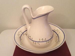 Large water pitcher with matching bowl