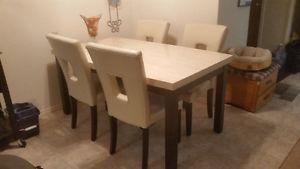 Mint Condition Cream Marble Dining Table with 4 matching