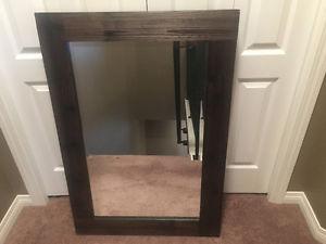 Mirror with brown wood look frame